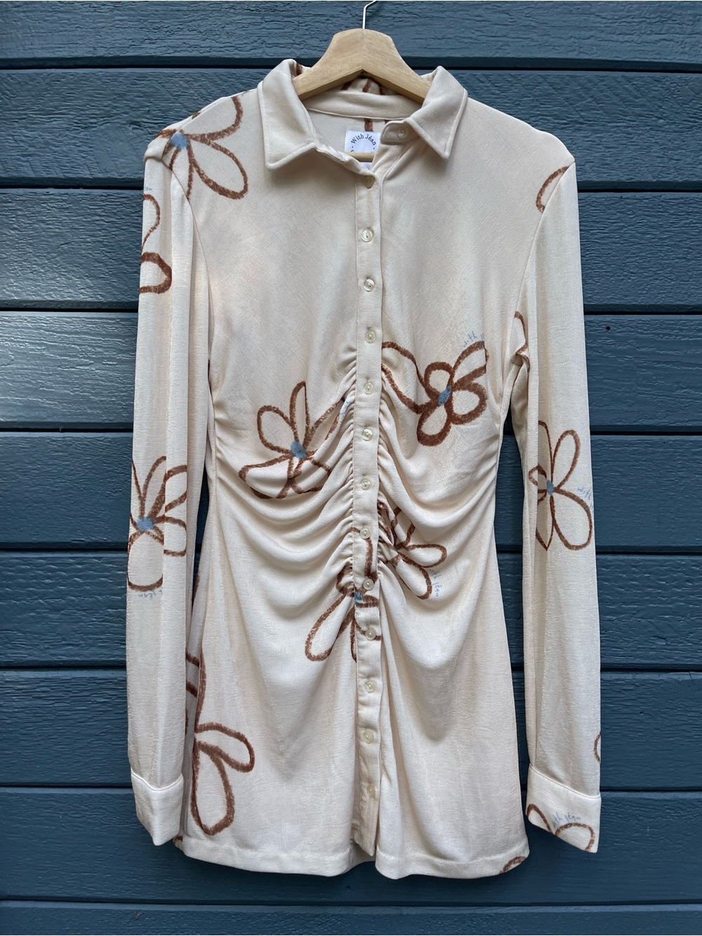 Ruched Front Long-Sleeve Button-Up Shirt - With Jéan